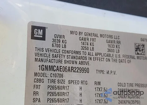 2010 Chevrolet Tahoe Ls z USA, uszkodzony, nr VIN 1GNMCAE06AR229990